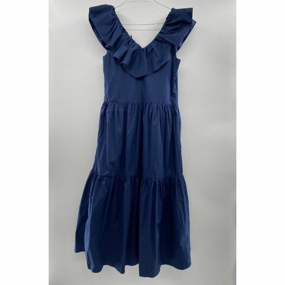 Pomander Place Tuckernuck Navy Blue Ruffle Jo Dress Midi/Maxi Tiered V-Neck XS - Picture 7 of 7